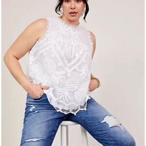 NEW NWT Maeve Anthropologie Lace Pineapple Tank White Size 6